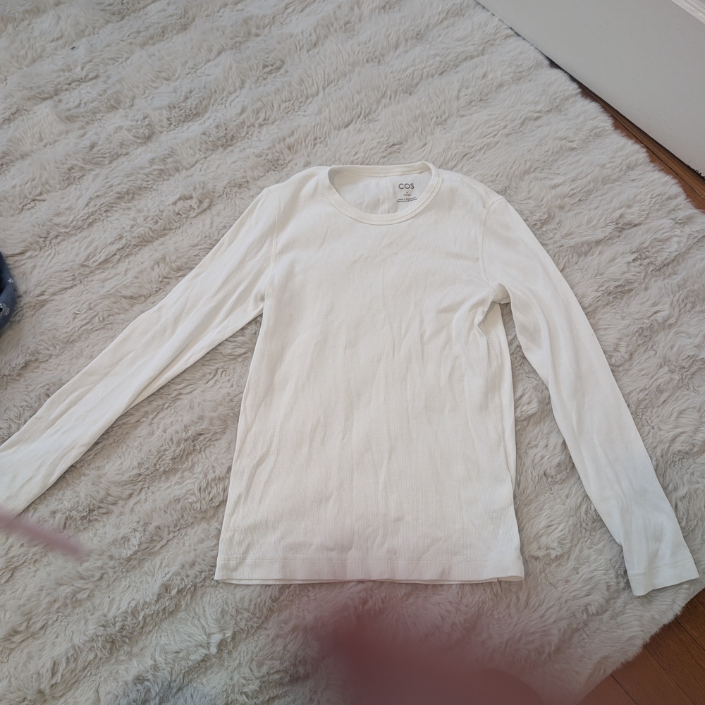 COS Cream Ribbed Long Sleeve Top